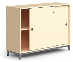 AJ Produkty Skříň s posuvnými dveřmi QBUS, 1 police, nohy, úchytky, 868x1200x400 mm, stříbrná, bříza