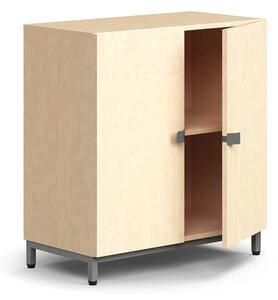 AJ Produkty Policová skříň QBUS, 1 police, nohy, úchytky, 868x800x420 mm, stříbrná, bříza