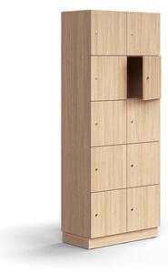 AJ Produkty Skříň QBUS, 10 uzamykatelných boxů, sokl, 2020x800x420 mm, dub