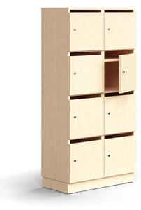 AJ Produkty Skříň na poštu a osobní věci QBUS, 8 uzamykatelných boxů s přihrádkou, sokl, 1636x800x420 mm, bříza