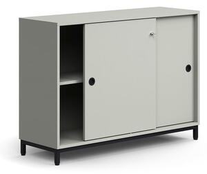 AJ Produkty Skříň s posuvnými dveřmi QBUS, 1 police, nohy, úchytky, 868x1200x400 mm, černá, světle šedá