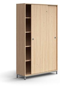 AJ Produkty Skříň s posuvnými dveřmi QBUS, 4 police, nohy, úchytky, 2020x1200x400 mm, stříbrná, dub