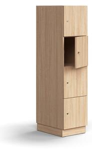 AJ Produkty Skříň QBUS, 4 uzamykatelné boxy, sokl, 1636x400x570 mm, dub
