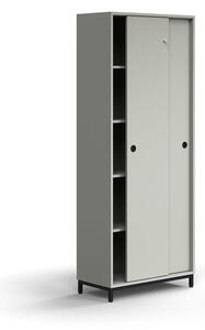 AJ Produkty Skříň s posuvnými dveřmi QBUS, 4 police, nohy, úchytky, 2020x800x400 mm, černá, světle šedá