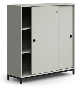 AJ Produkty Skříň s posuvnými dveřmi QBUS, 2 police, nohy, úchytky, 1252x1200x400 mm, černá, světle šedá