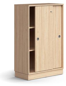 AJ Produkty Skříň s posuvnými dveřmi QBUS, 2 police, sokl, úchytky, 1252x800x400 mm, dub