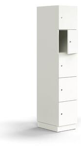 AJ Produkty Skříň QBUS, 5 uzamykatelných boxů, sokl, 2020x400x570 mm, bílá