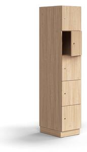 AJ Produkty Skříň QBUS, 5 uzamykatelných boxů, sokl, 2020x400x570 mm, dub