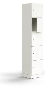 AJ Produkty Skříň QBUS, 5 uzamykatelných boxů, sokl, 2020x400x420 mm, bílá