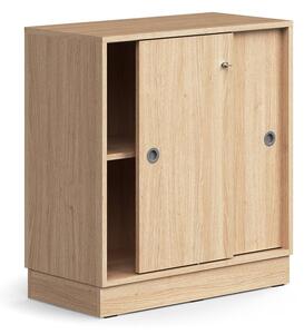 AJ Produkty Skříň s posuvnými dveřmi QBUS, 1 police, sokl, úchytky, 868x800x400 mm, dub