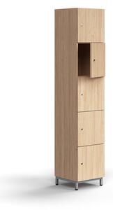 AJ Produkty Skříň QBUS, 5 uzamykatelných boxů, nohy, 2020x400x420 mm, stříbrná, dub