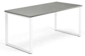 AJ Produkty Psací stůl QBUS, O-podnož, 1600x800 mm, bílý rám, světle šedá