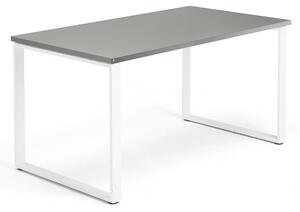 AJ Produkty Psací stůl QBUS, O-podnož, 1400x800 mm, bílý rám, světle šedá