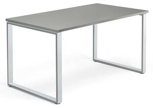 AJ Produkty Psací stůl QBUS, O-podnož, 1400x800 mm, stříbrný rám, světle šedá