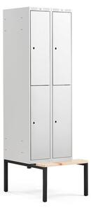 AJ Produkty Boxová šatní skříň CLASSIC, s lavicí, 2 sekce, 4 boxy, 2120x600x550 mm, šedé dveře