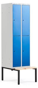 AJ Produkty Boxová šatní skříň CLASSIC, s lavicí, 2 sekce, 4 boxy, 2120x600x550 mm, modré dveře