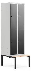 AJ Produkty Boxová šatní skříň CLASSIC, s lavicí, 2 sekce, 4 boxy, 2120x600x550 mm, černé dveře