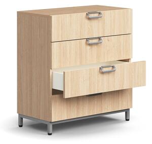 AJ Produkty Skříňka se zásuvkami QBUS, 4 zásuvky, nohy, otevřené úchytky, 868x800x400 mm, stříbrná, dub