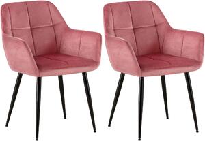 Jídelní židle Emia (SET 2 ks) ~ samet, kovové nohy černé - Ružová