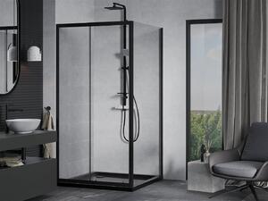Mexen Apia sprchový kout s posuvnými dveřmi 100 (dveře) x 100 (stěna) cm, 5mm čiré sklo, černý profil + černá sprchová vanička s černým sifonem, 840-100-100-70-00-4070B