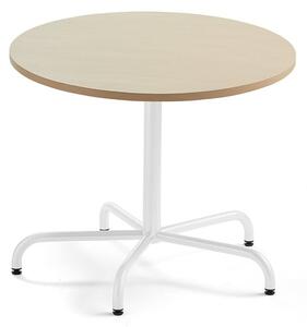 AJ Produkty Stůl PLURAL, Ø900x720 mm, akustická HPL deska, bříza, bílá