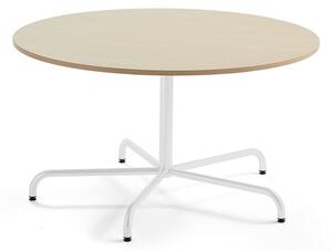 AJ Produkty Stůl PLURAL, Ø1300x720 mm, akustická HPL deska, bříza, bílá