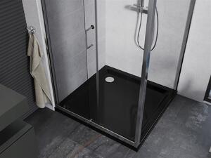 Mexen Apia sprchový kout s posuvnými dveřmi 90 (dveře) x 90 (stěna) cm, 5mm čiré sklo, chromový profil + černá sprchová vanička s chromovým sifonem, 840-090-090-01-00-4070