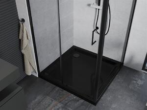 Mexen Apia sprchový kout s posuvnými dveřmi 90 (dveře) x 90 (stěna) cm, 5mm čiré sklo, černý profil + černá sprchová vanička s černým sifonem, 840-090-090-70-00-4070B