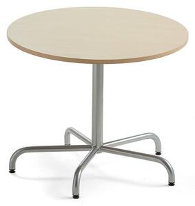 AJ Produkty Stůl PLURAL, Ø900x720 mm, akustická HPL deska, bříza, stříbrná