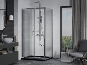 Mexen Apia sprchový kout s posuvnými dveřmi 90 (dveře) x 80 (stěna) cm, 5mm čiré sklo, chromový profil + černá sprchová vanička s chromovým sifonem, 840-090-080-01-00-4070