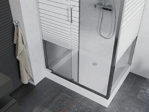 Mexen Apia sprchový kout s posuvnými dveřmi 120 (dveře) x 90 (stěna) cm, 5mm čiré sklo s pásky, chromový profil + bílá sprchová vanička RIO s chromovým sifonem, 840-120-090-01-20-4510