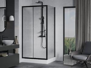 Mexen APIA, sprchový kout s posuvnými dveřmi 100 (dveře) x 80 (stěna) cm, 5mm čiré sklo, černý profil + bílá sprchová vanička RIO, 840-100-080-70-00-4510