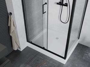 Mexen APIA, sprchový kout s posuvnými dveřmi 120 (dveře) x 80 (stěna) cm, 5mm čiré sklo, černý profil + bílá sprchová vanička RIO, 840-120-080-70-00-4510