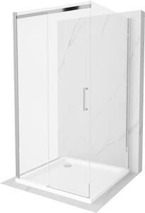 Mexen Omega, 3-stěnový sprchový kout s posuvnými dveřmi 100 (dveře) x 100 (stěna) x 190 cm, 8mm čiré sklo, chromový profil + bílá sprchová vanička SLIM, 825-100-100-01-00-3s-401
