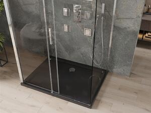 Mexen Omega, 3-stěnový sprchový kout s posuvnými dveřmi 100 (dveře) x 90 (stěna) x 190 cm, 8mm čiré sklo, chromový profil + černá sprchová vanička SLIM, 825-100-090-01-00-3S-4070