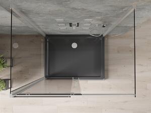 Mexen Omega, 3-stěnový sprchový kout s posuvnými dveřmi 110 (dveře) x 80 (stěna) x 190 cm, 8mm čiré sklo, chromový profil + černá sprchová vanička SLIM, 825-110-080-01-00-3S-4070