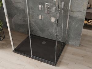 Mexen Omega, 3-stěnový sprchový kout s posuvnými dveřmi 110 (dveře) x 80 (stěna) x 190 cm, 8mm čiré sklo, chromový profil + černá sprchová vanička SLIM, 825-110-080-01-00-3S-4070