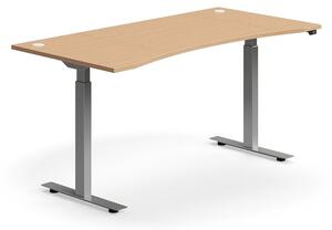 AJ Produkty Výškově nastavitelný stůl FLEXUS, vykrojený, 1600x800 mm, stříbrná podnož, buk