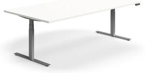 AJ Produkty Jednací stůl QBUS, výškově nastavitelný, obdélníkový, 2400x1200 mm, stříbrná podnož, bílá