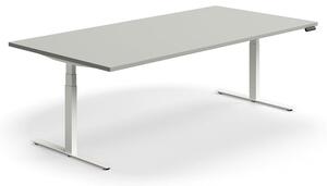 AJ Produkty Jednací stůl QBUS, výškově nastavitelný, obdélníkový, 2400x1200 mm, bílá podnož, světle šedá