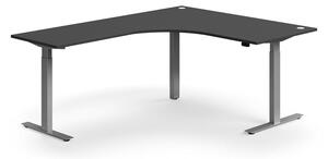 AJ Produkty Výškově nastavitelný stůl FLEXUS, rohový, 1600x2000 mm, stříbrná podnož, šedá