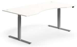 AJ Produkty Výškově nastavitelný stůl FLEXUS, vykrojený, 2000x1000 mm, stříbrná podnož, bílá