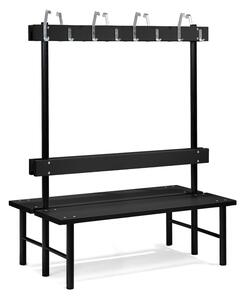 AJ Produkty Šatní lavice s věšákem STADIUM, oboustranná, 16 háčků, 1500 mm, černá