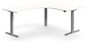 AJ Produkty Výškově nastavitelný stůl FLEXUS, rohový, 1600x2000 mm, stříbrná podnož, bílá