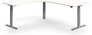 AJ Produkty Výškově nastavitelný stůl FLEXUS, rohový, 2000x2000 mm, stříbrná podnož, bílá