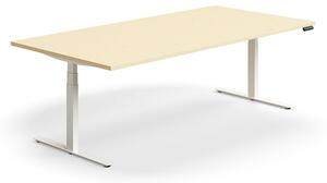 AJ Produkty Jednací stůl QBUS, výškově nastavitelný, obdélníkový, 2400x1200 mm, bílá podnož, bříza