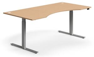 AJ Produkty Výškově nastavitelný stůl FLEXUS, vykrojený, 2000x1000 mm, stříbrná podnož, buk