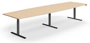 AJ Produkty Jednací stůl QBUS, výškově nastavitelný, ve tvaru sudu, 4000x1200 mm, černá podnož, dub