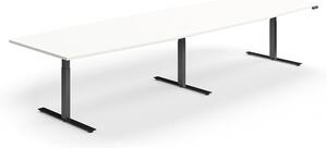 AJ Produkty Jednací stůl QBUS, výškově nastavitelný, ve tvaru sudu, 4000x1200 mm, černá podnož, bílá