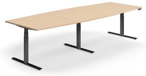 AJ Produkty Jednací stůl QBUS, výškově nastavitelný, ve tvaru sudu, 3200x1200 mm, černá podnož, dub